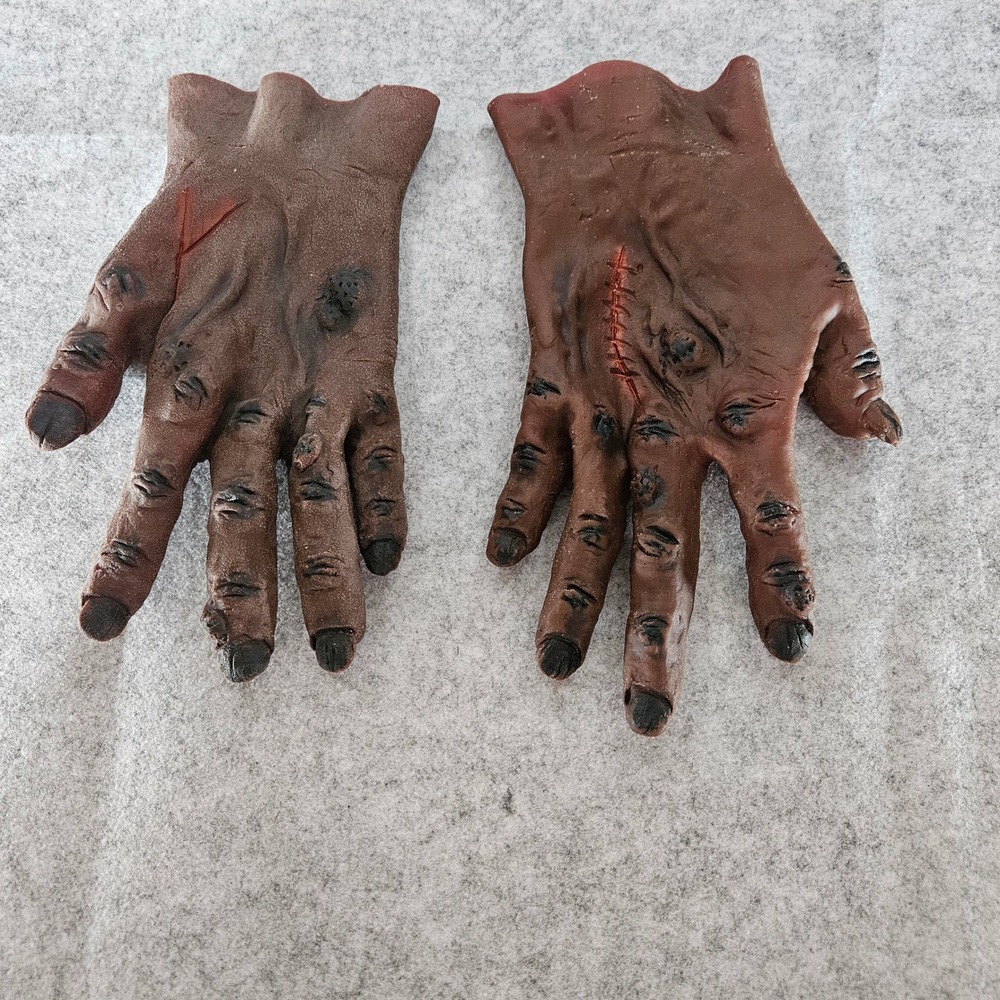 Latex Zombie Hands Horror Costume Gloves Brown Stitched Wound Gore Prop
